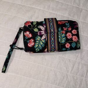 Vera Bradley Iconic RFID Black Multi Quilted Wallet Wristlet Vines Floral